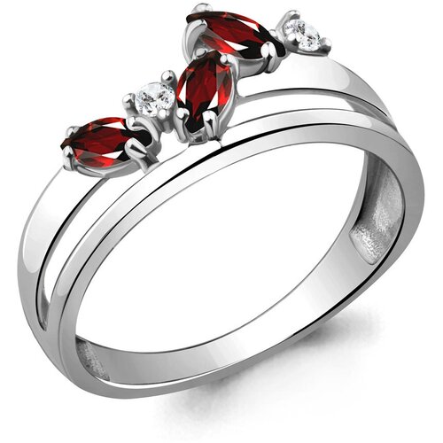 фото Серебряное кольцо aquamarine а6923603а с фианитом и гранатом, размер 17,5 diamant-online