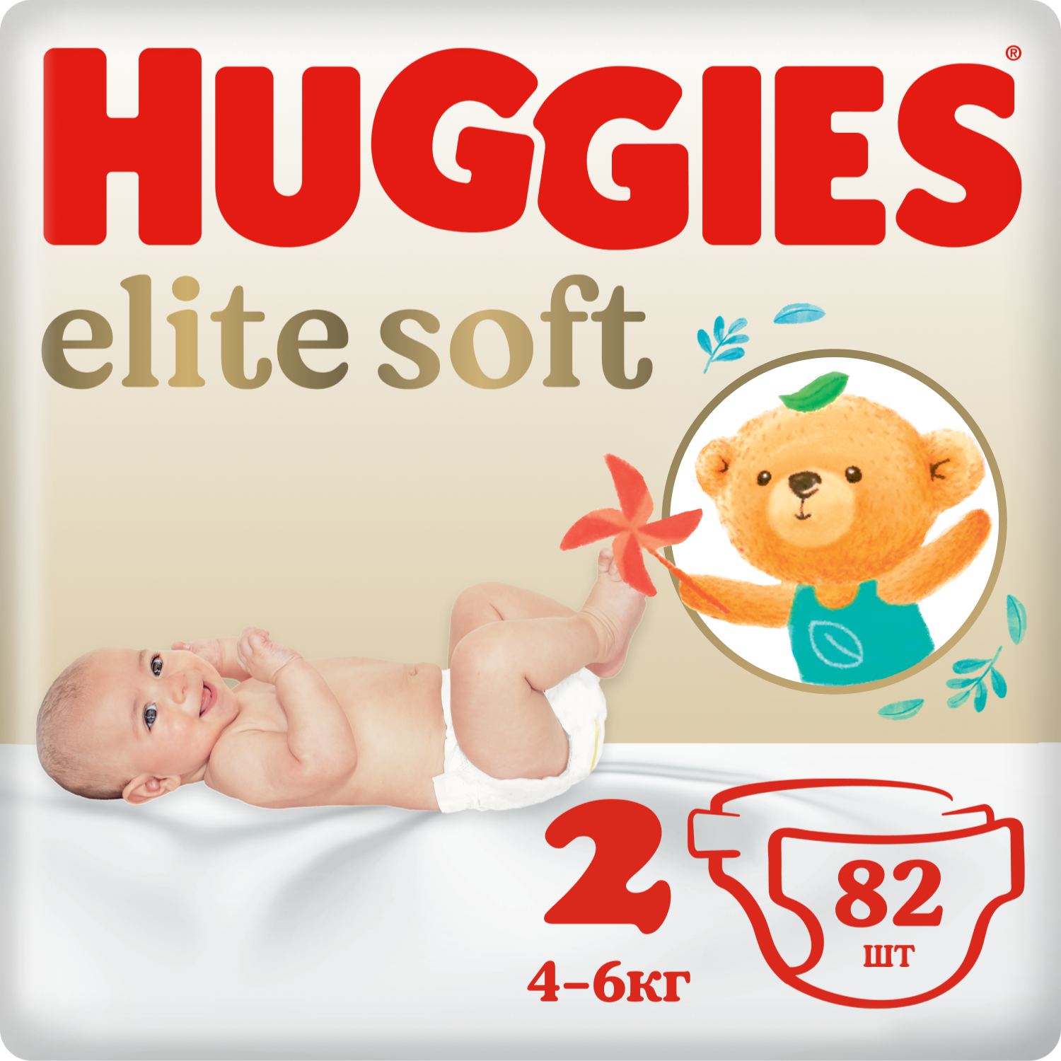 Huggies подгузники Elite Soft 2, 4-6 кг, 82 шт.