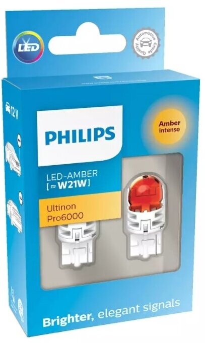 Светодиодная лампа PHILIPS 11065AU60X2 W21W 12V-LED (W3x16d) Amber 2,3W Ultinon Pro6000 (комплект - 2шт.)