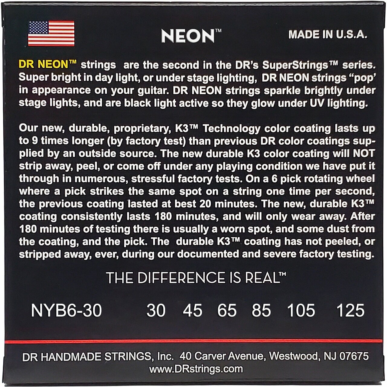 DR NYB6-30 HI-DEF NEON струны для 6-струнной бас гитары с люминесцентным покрытием жёлтые 30 -