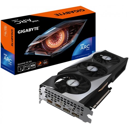 Видеокарта Gigabyte PCI-E 4.0 GV-IA380GAMING OC-6GD INTEL ARC A380 6Gb 96bit GDDR6 2450/15500 HDMIx2 DPx2 HDCP Ret видеокарта gigabyte arc a380 windforce oc 6gb gv ia380wf2oc 6gd