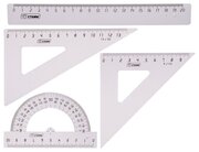 Набор чертежный СТАММ, размер M (линейка 20см, 2 треугольника, транспортир), прозрачный, бесцветный, европодвес