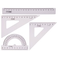 Набор чертежный СТАММ, размер M (линейка 20см, 2 треугольника, транспортир), прозрачный, бесцветный, европодвес