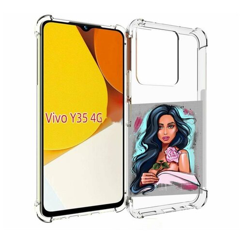 Чехол MyPads Девушка-с-розовой-розочкой женский для Vivo Y35 4G 2022 / Vivo Y22 задняя-панель-накладка-бампер