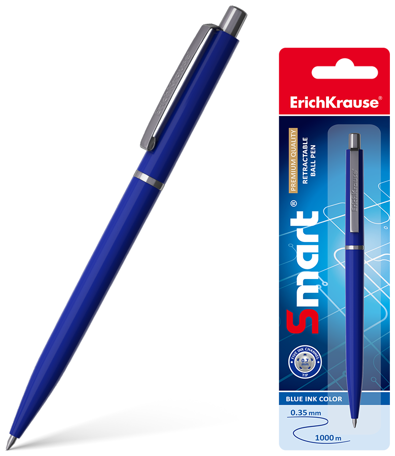 Ручка шариковая автоматическая ErichKrause® Smart®, цвет чернил синий (в блистере по 1 шт.)