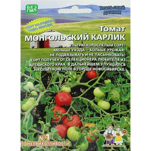 семена томат монгольский карлик 20 шт Семена томатов (помидор)  Монгольский карлик. Ультраскороспелый, стелющегося типа. Мясистый, темно-красного цвета. Можно не подвязывать. 1 пакет по 10 шт ( семян)