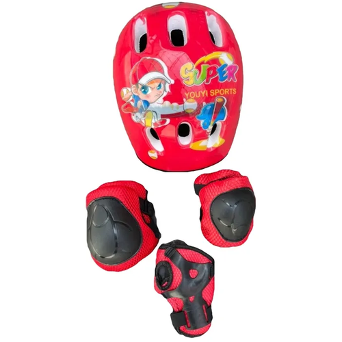 Детская роликовая защита красная (шлем, кисти, локти, колени) защита тела защита для катания на роликах защита роликовая