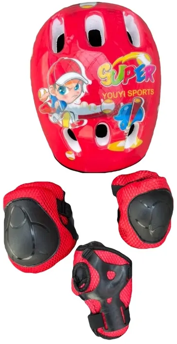 Детская роликовая защита красная (шлем, кисти, локти, колени)