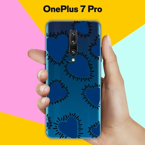 Силиконовый чехол на OnePlus 7 Pro Синий сердца / для ВанПлас 7 Про силиконовый чехол на oneplus 7 pro листья для ванплас 7 про