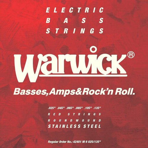 warwick 46200m4 струны для бас гитары red label 45 105 никель Струны для 6-струнной бас-гитары, комплект из 6 струн, стальные, Warwick 42401 M 6 Red Label 25-135