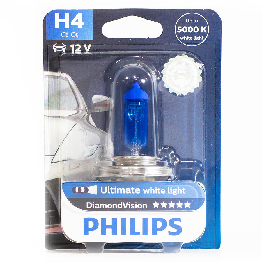 PHILIPS Лампа головного света (DiamondVision) H4 12V 60/55W 5000K Блистер 1 шт. 12342DVB1