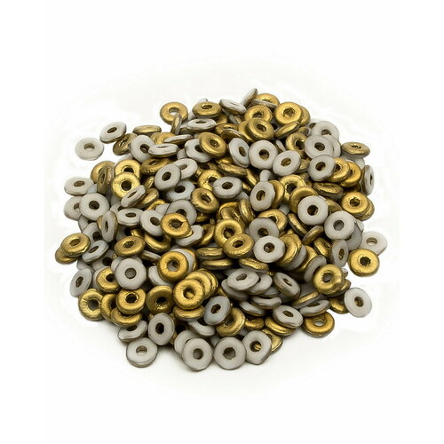 Бусины стеклянные O bead, размер 1,3х4 мм, диаметр отверстия 1,4 мм, цвет: Chalk White Amber Matted, 10 грамм (около 330 шт.).