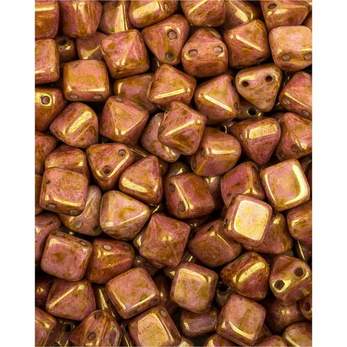 Стеклянные чешские бусины с двумя отверстиями, Pyramid beads 2-hole, 6 мм, цвет Alabaster Roman Rose, 10 шт.