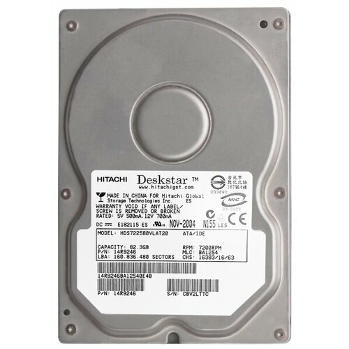 Жесткий диск Hitachi 13G0818 82.3Gb 7200 IDE 3.5 HDD жесткий диск hitachi 0a33697 250gb 7200 ide 3 5 hdd