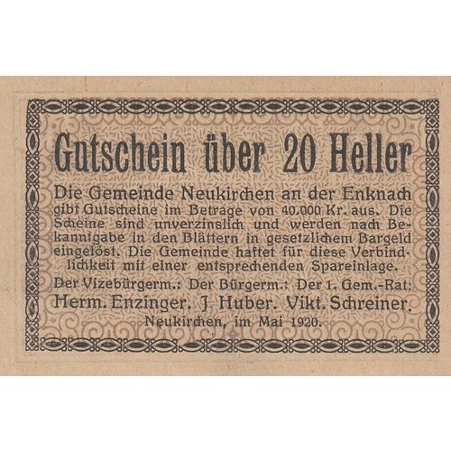 Австрия, Нойкирхен-ан-дер-Энкнах 20 геллеров 1920 г. (№1) австрия нойкирхен ан дер энкнах 50 геллеров 1920 г 2