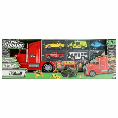 Трейлер 5 машинок, 1 Вертолет Технодрайв 1711I058-R