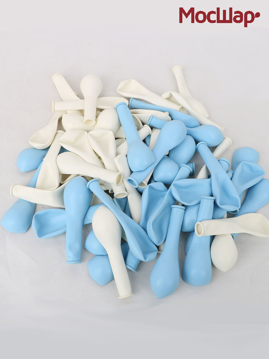 Набор воздушных шариков Мосшар для моделирования 13см, 100шт, бело-голубые