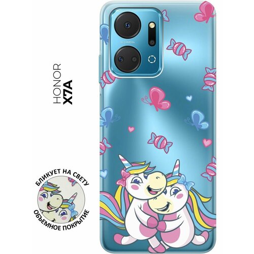 Силиконовый чехол с принтом Unicorns and Candies для Honor X7a / Хонор Х7а матовый чехол unicorns and candies для honor x7a хонор х7а с 3d эффектом розовый