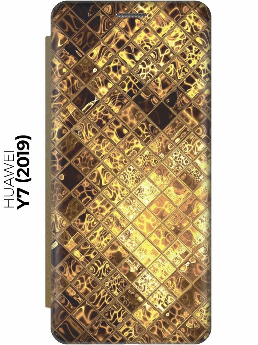 Чехол-книжка Янтарные соты на Huawei Y7 (2019) / Хуавей У7 2019 золотой