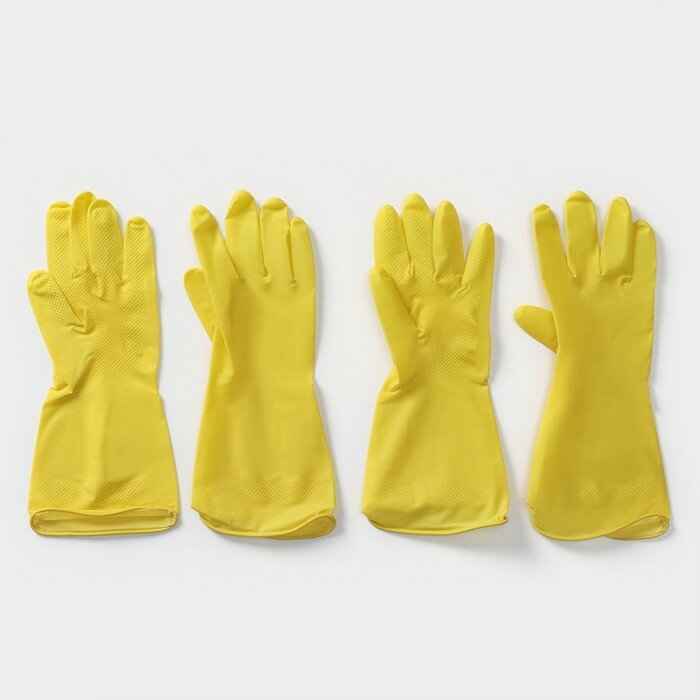 Перчатки хозяйственные латексные, 2 пары, размер XL, 35 г, ХБ напыление, цвет жёлтый - фотография № 2