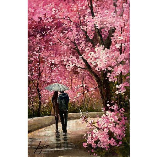 Картина маслом на холсте. Живопись. 100% ручная работа. Художественная мастерская Грёзы. Под дождём. Размер картины 20х30 см.