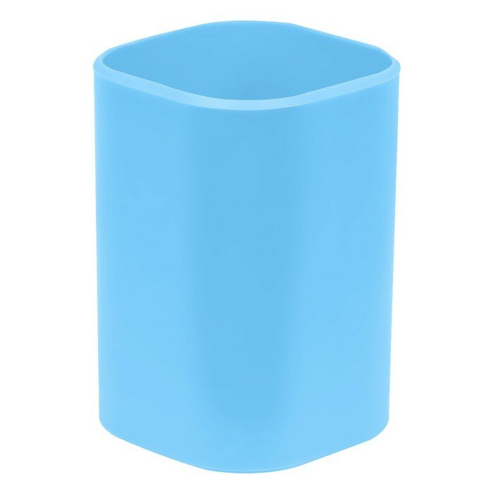 Подставка-стакан для канцелярии СТАММ "Фаворит", пластик, квадратная, голубая