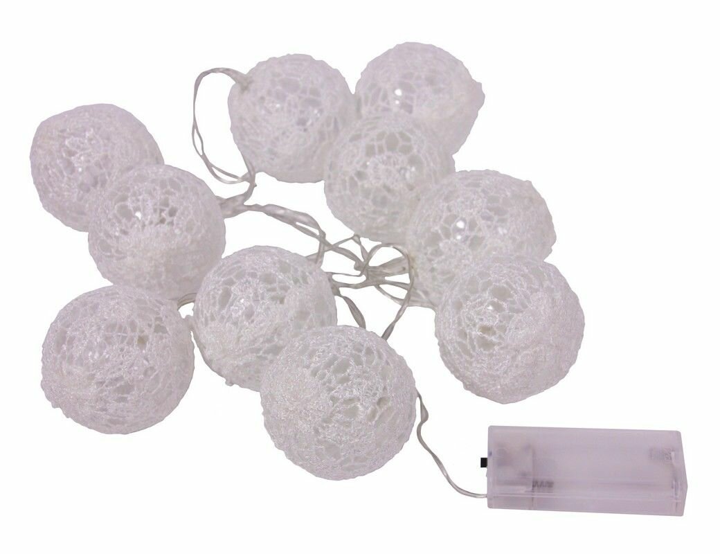 Электрогирлянда кружевное очарование, 10 шариков, тёплые белые LED-огни, 1.35 м, прозрачный провод, батарейки, Koopman International AX3000080