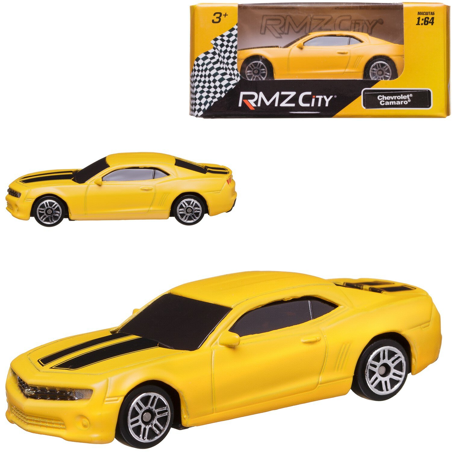 Машинка металлическая Uni-Fortune RMZ City 1:64 Chevrolet Camaro, без механизмов, желтый матовый цвет