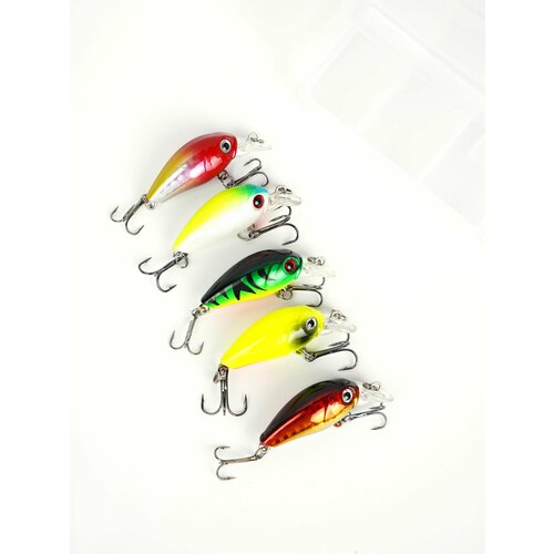 Набор крэнков в коробке 5шт / Мини воблеры / Приманка с тройником
