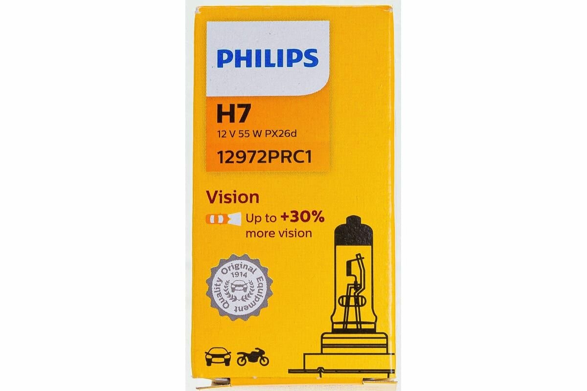 Лампа автомобильная галогенная Philips Vision +30% H7 12V PX26d