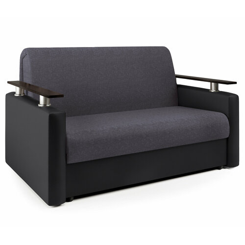 Диван аккордеон Шарм 90 серая рогожка и черная экокожа черный, серый