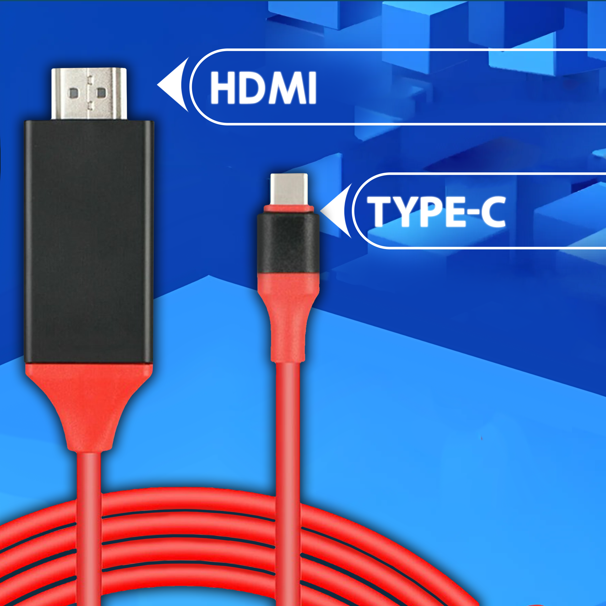 фото Цифровой HDMI кабель удлинитель для Lightning с питанием через USB 2 метра AMFOX, красный, шнур для передачи изображения и видео с телефона на монитор