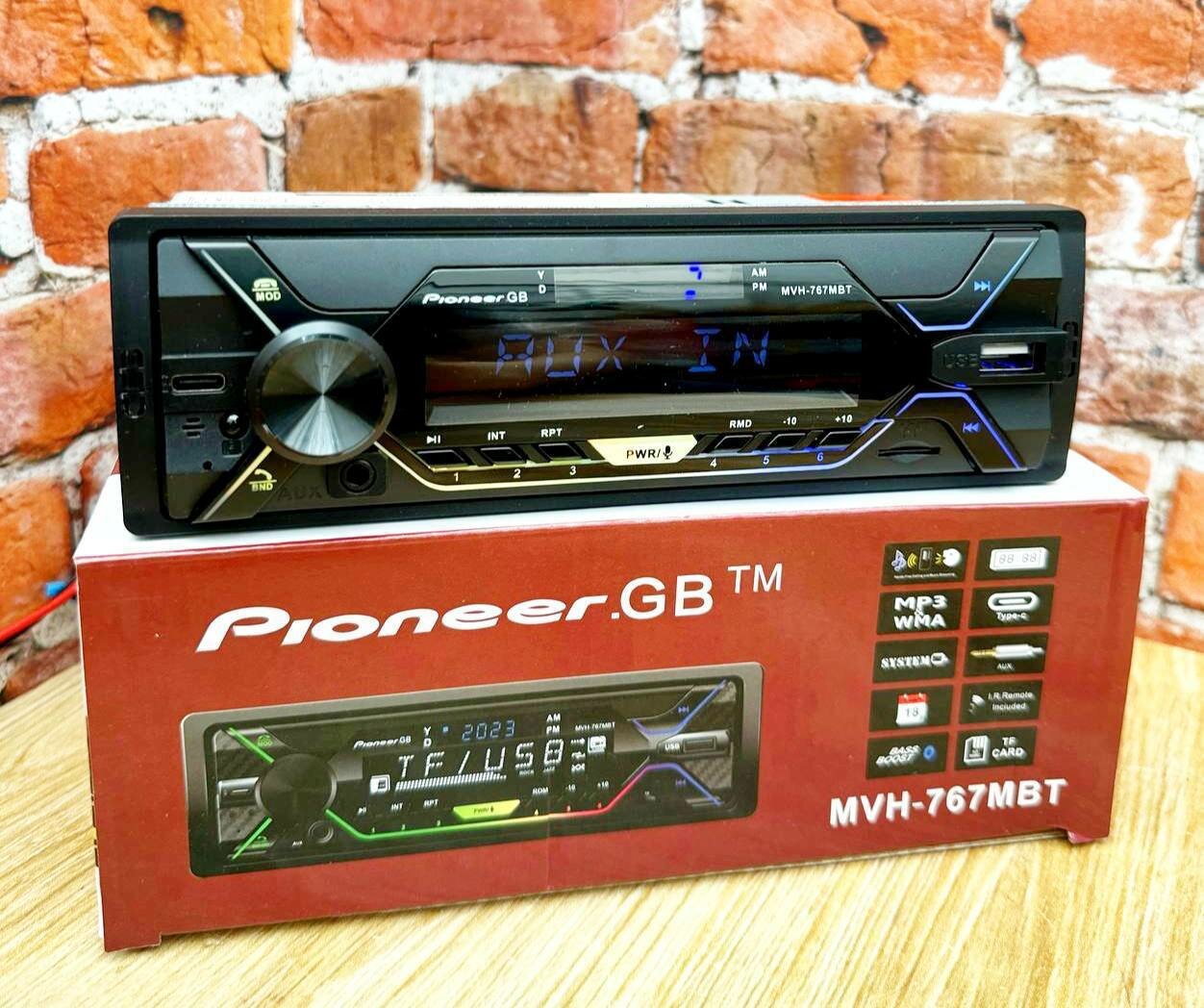 Автомагнитола в авто Pioneer.GB 1 DIN / Автомобильная магнитола с Bluetooth в машину / Магнитофон Пионер с USB, AUX для автомобиля с подсветкой + пульт ДУ