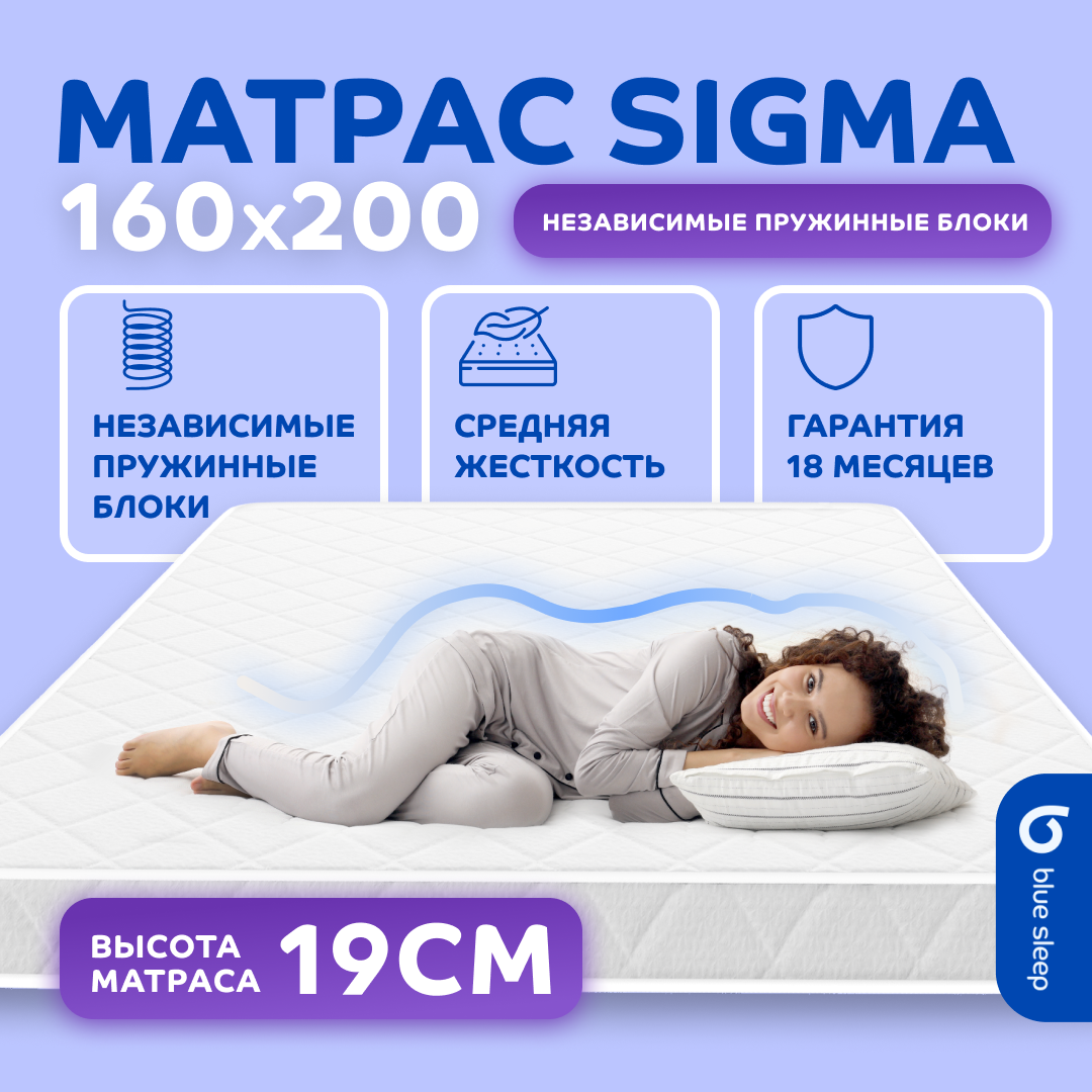 фото Матрас пружинный Blue Sleep Sigma 160x200, 19 см
