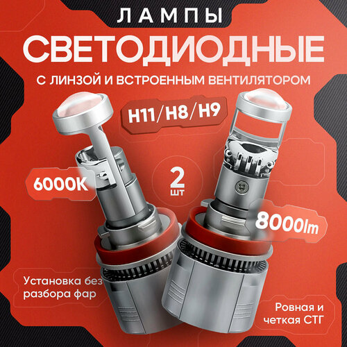 Светодиодные (LED) лампы H11/H8/H9 с линзой и четкой СТГ.