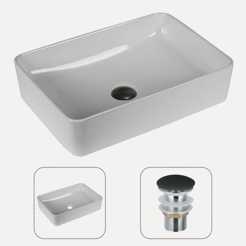 Изображение товара Раковина накладная CULTO JET 535*375*130 прямоугольная белая с донным клапаном (черный)