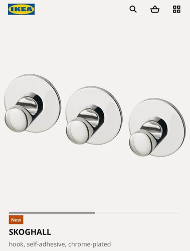 Изображение товара Крючок SKOGHALL IKEA, набор 3 шт, самоклеящий, хромированный