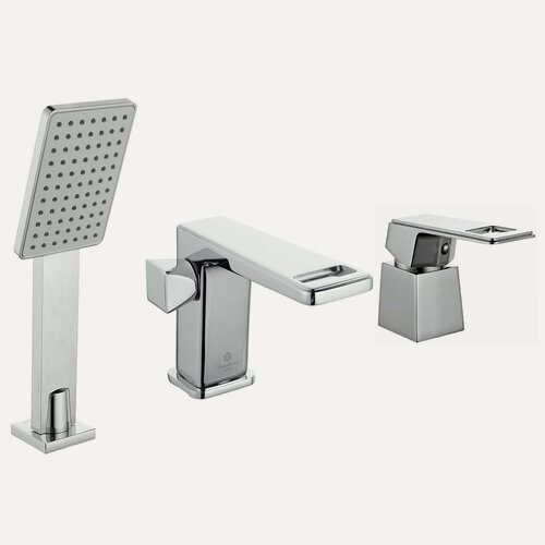 Изображение товара Однорычажный смеситель на борт ванны с душем Diadonna D80-111116 встраиваемый (врезной) на три отверстия, латунь