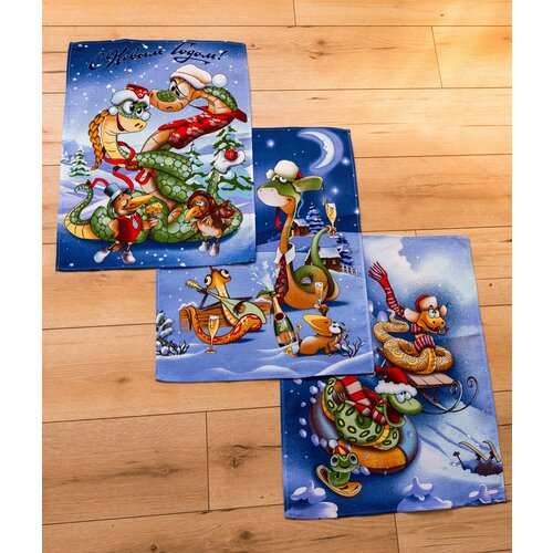Набор новогодних вафельных полотенец Элис Текстиль 45x60 см 3 шт хлопок 620₽