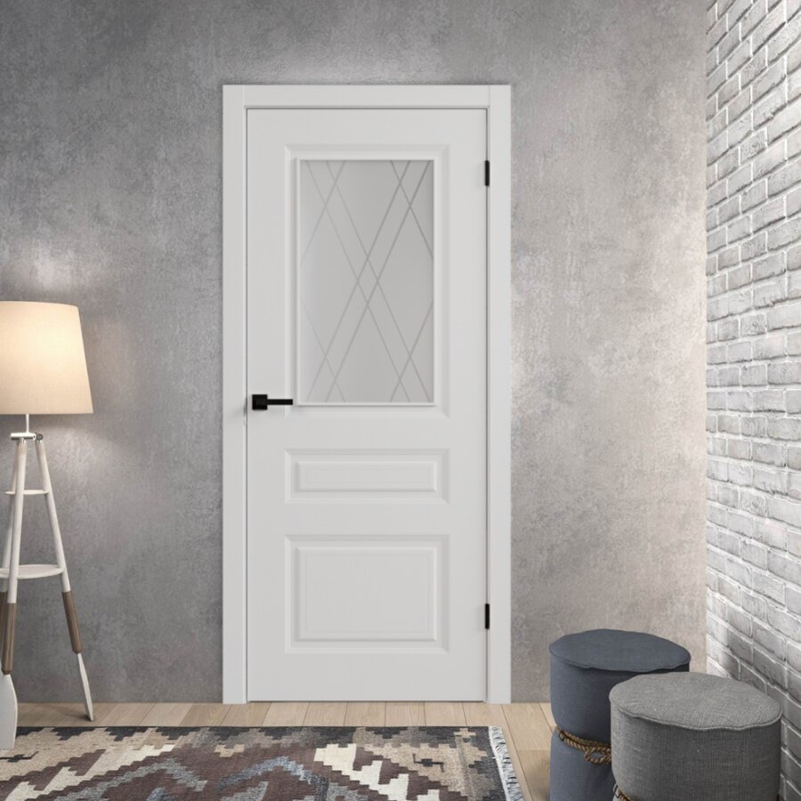 фото Межкомнатная дверь ВДК Каскад до, Цвет белый ясень, 800x2000 мм (комплект: полотно + коробочный брус + наличники)