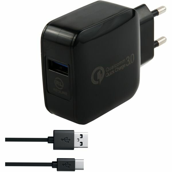 Зарядное устройство Red Line NQC-4 с кабелем USB-C Black