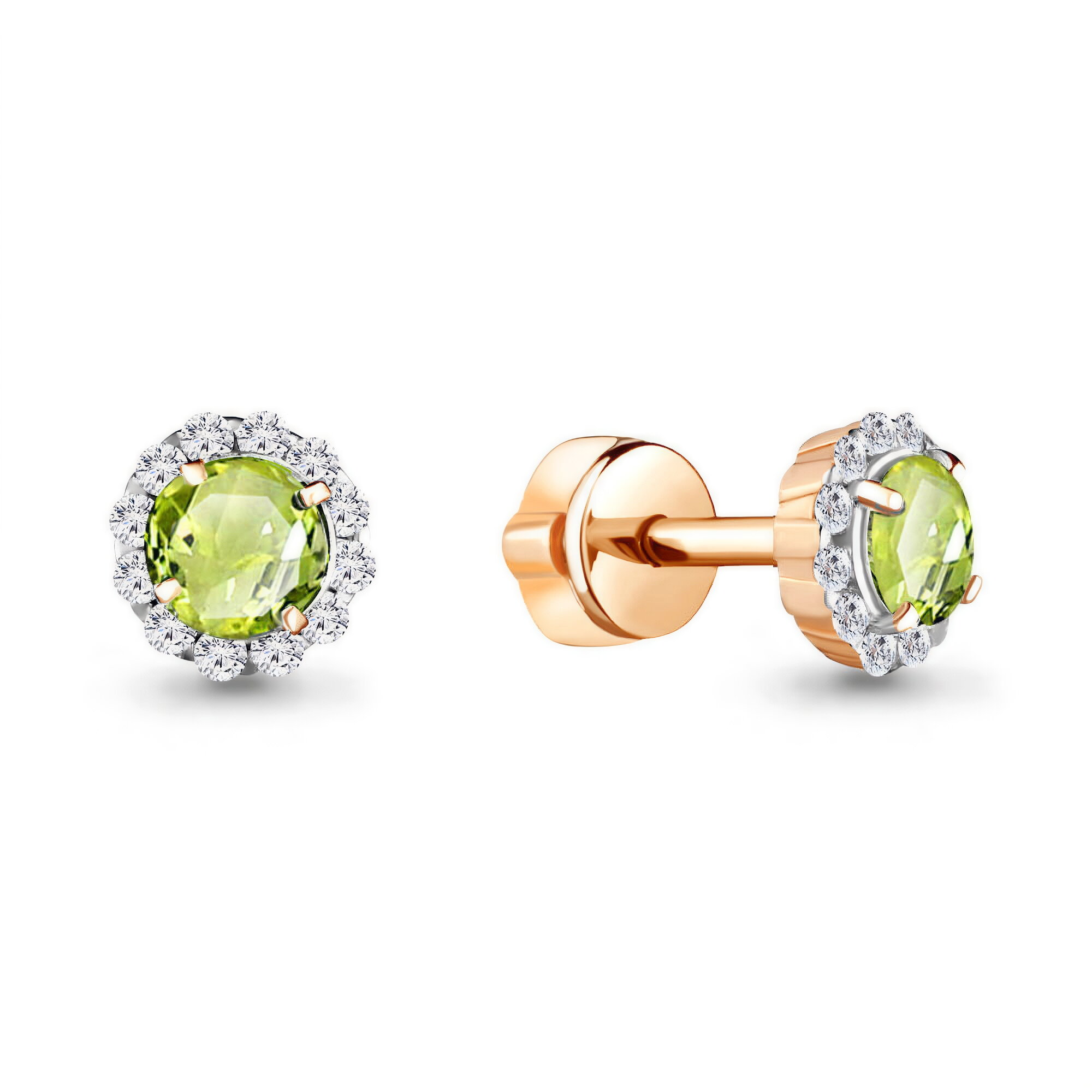 Серьги пусеты Diamant online, серебро, 925 проба, золочение, фианит, хризолит