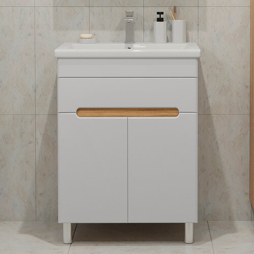 Изображение товара Тумба напольная SanStar Модена 50 Без раковины для ванной комнаты, белая, дуб вотан