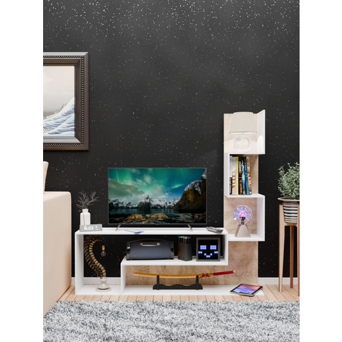 Тумба напольная Мебель от Прудникова для телевизора белая+дуб сонома