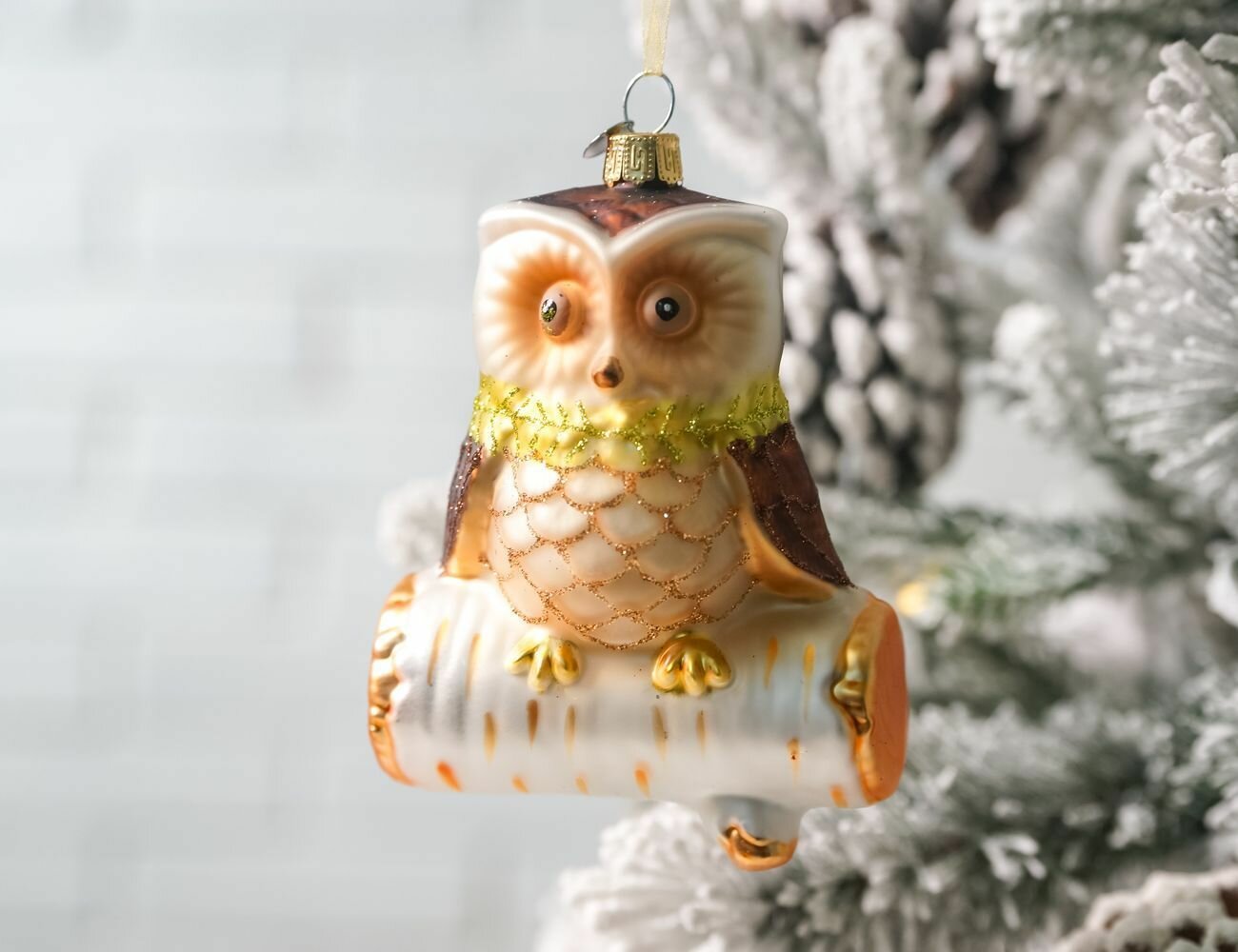 Ёлочная игрушка задумчивая сова, стекло, 12 см, Winter Deco 4060465-wd