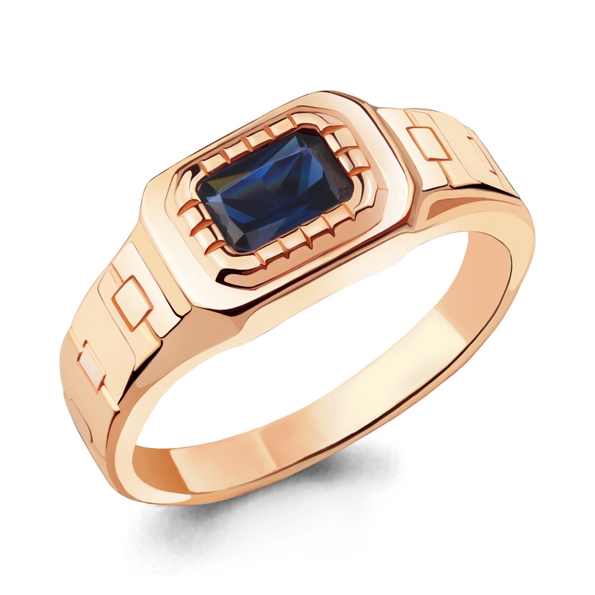 Печатка Diamant online, серебро, 925 проба, золочение, сапфир синтетический, размер 19.5, ширина 10 мм, темно-синий