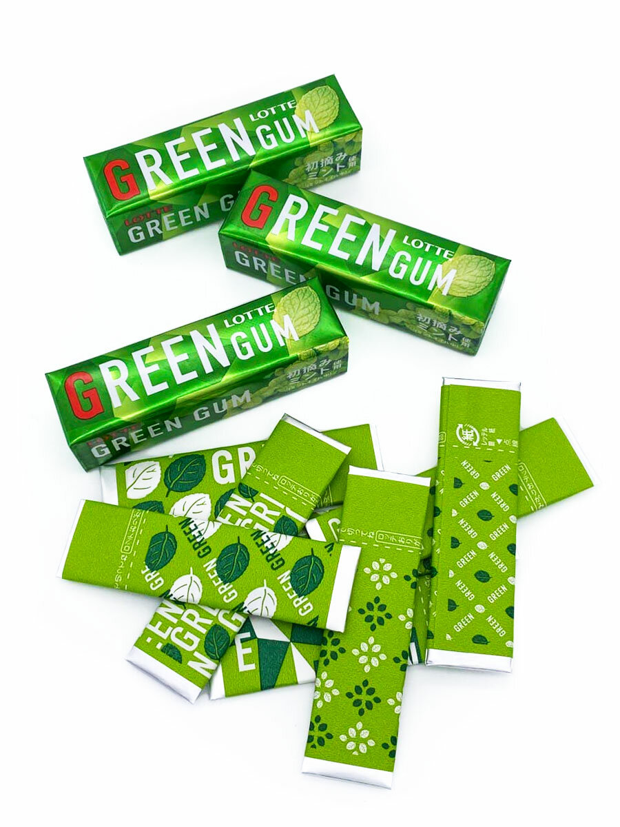 LOTTE Комплект мятных жевательных резинок Green Gum, 3 пачки * 30 г