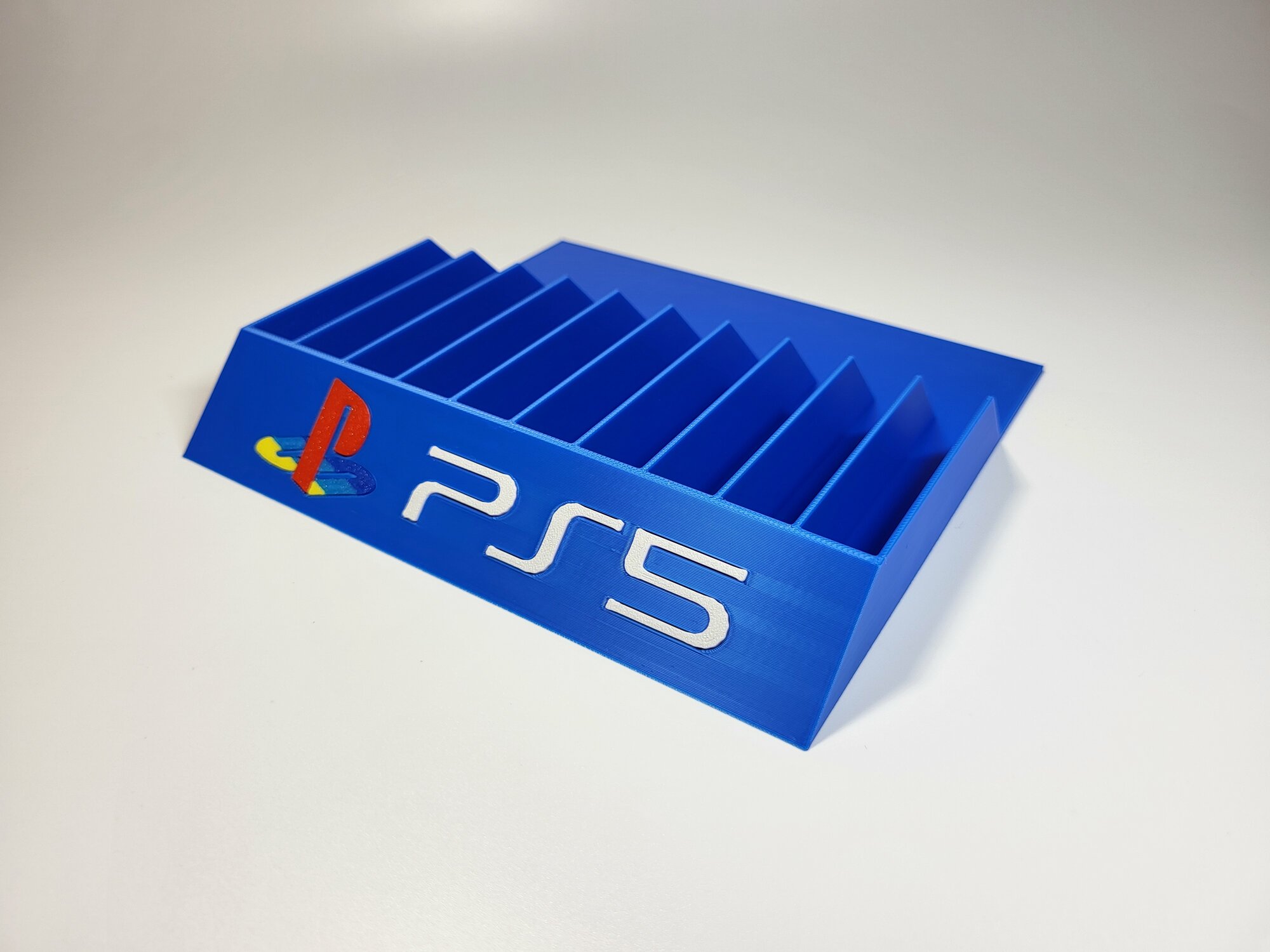 Подставка для игр Sony Playstation 5/ PS5 синяя с цветным логотипом, на 10 дисков