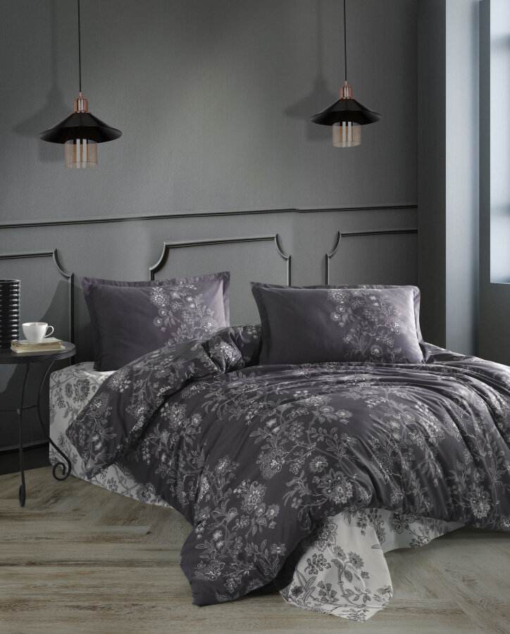 Комплект белья из ранфорса Nala Antrasit v-1 (4 предмета) Karven (антрацит) Евро (наволочки 50x70)