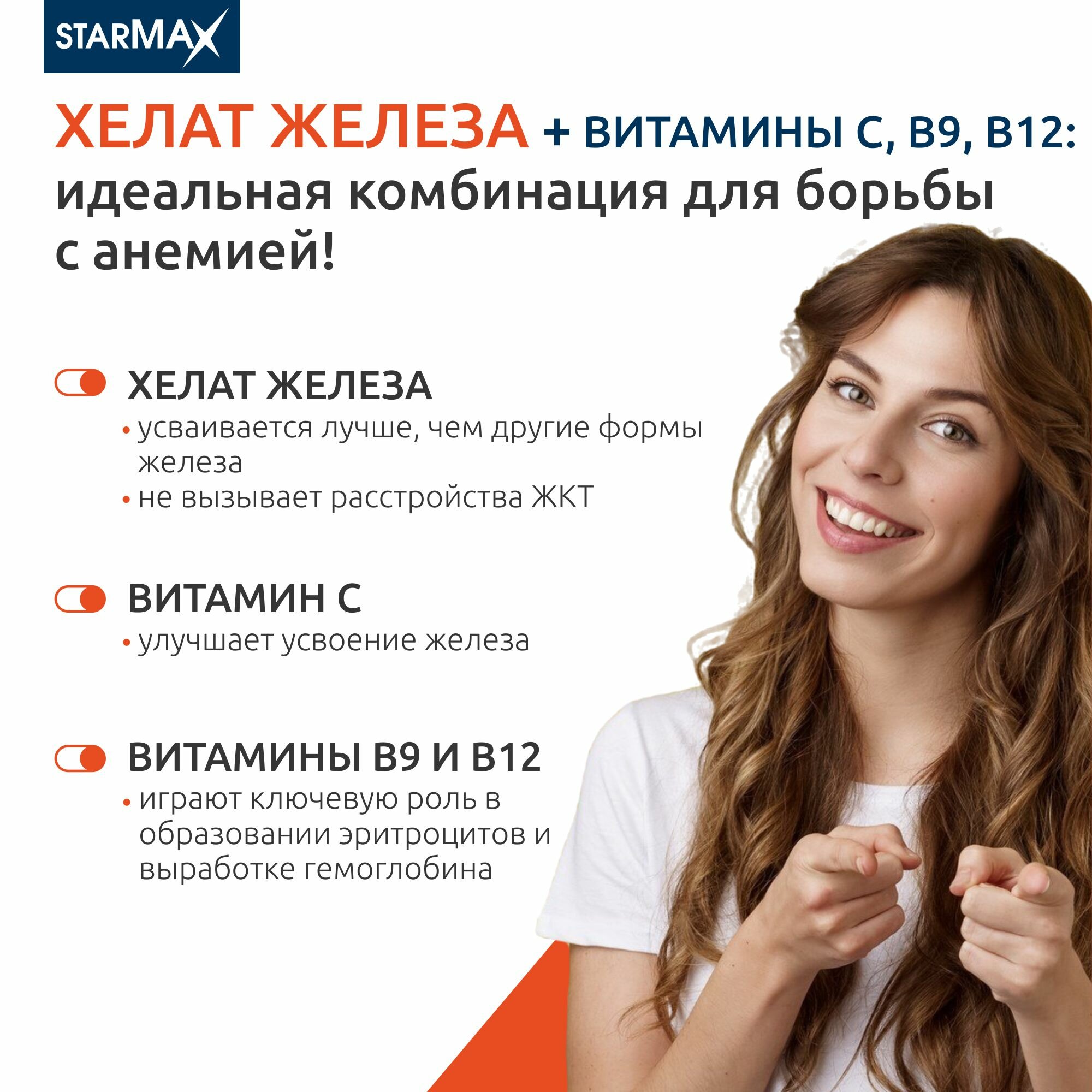 Изображение STARMAX Железо липосомальное + Витамины С, В9, В12 436 мг №60 капс.
